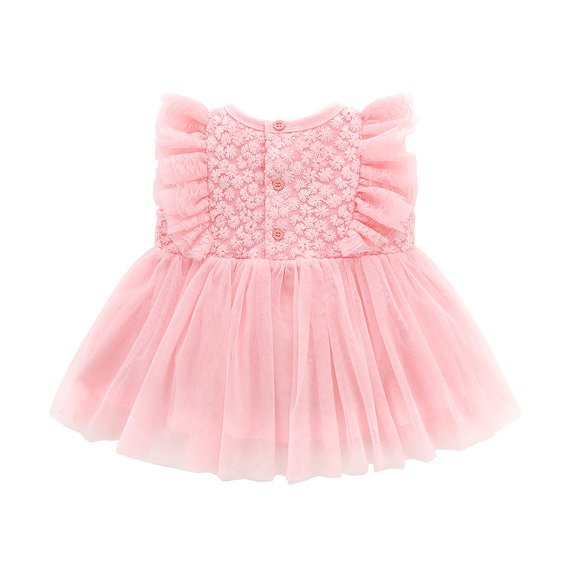 Vestido de tul con mangas de volantes