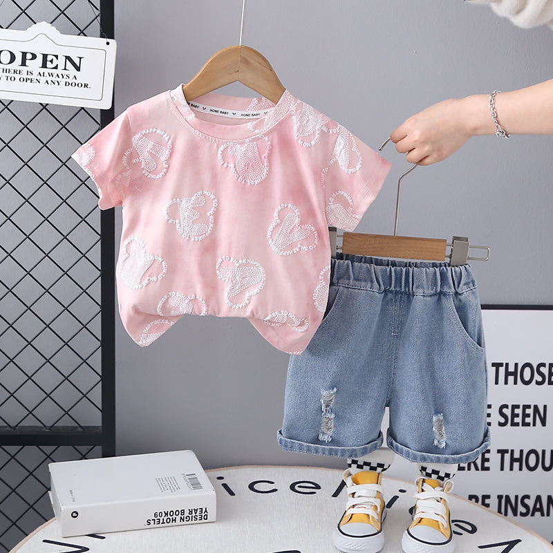 Conjunto Camiseta bordada y short de jean