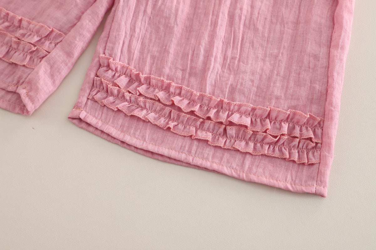 Conjunto blusa y pantalón con volantes